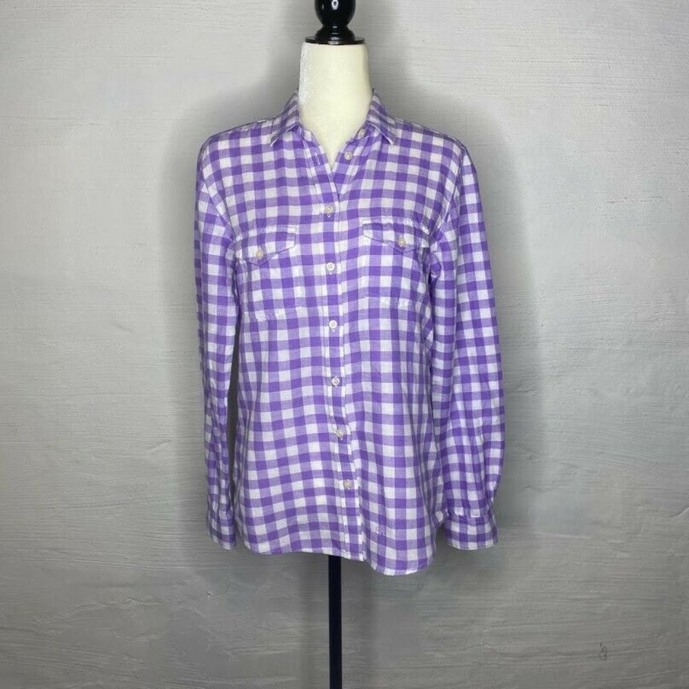 Banana Republic blouse linen gingham size M purple